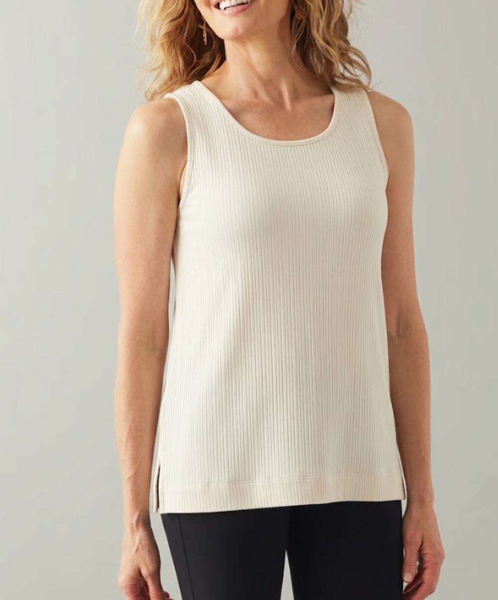 J.JILL Wearever A-Line Tank Top Scoop Neck Sleeveless Ribbed Cream Womens Size M